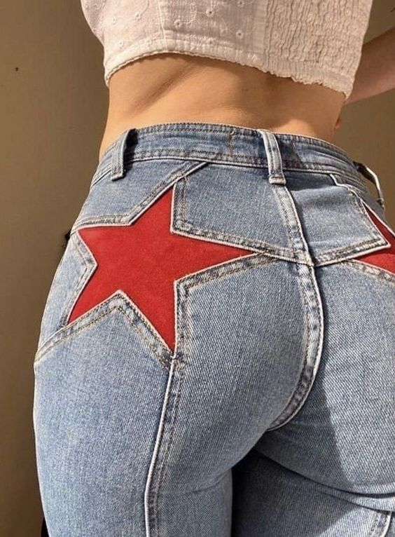 CALÇA JEANS WIDE FIT RED STARS Y2K NOISE